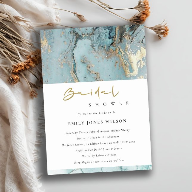 TARJETA DE AGRADECIMIENTO AQUA DUSKY AZUL GOLD AGATE BRIDAL DUCHA (Subido por el creador)