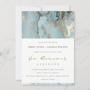 TARJETA DE AGRADECIMIENTO AQUA DUSKY AZUL ORO AGATE VOW RENEWAL INVITE
