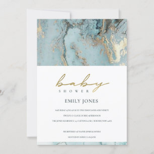 TARJETA DE AGRADECIMIENTO AQUA DUSKY BLUE GOLD AGATE BABY SHOWER INVITE