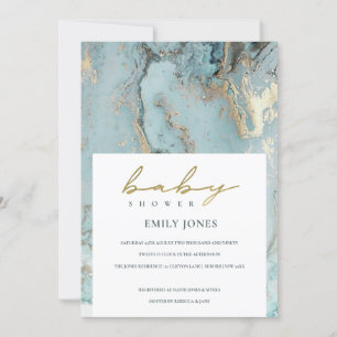 TARJETA DE AGRADECIMIENTO AQUA DUSKY BLUE GOLD AGATE BABY SHOWER INVITE