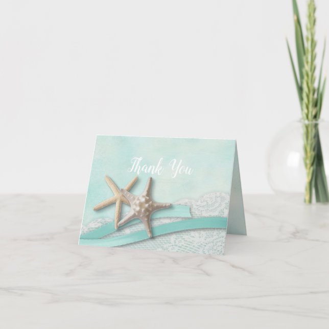 Tarjeta De Agradecimiento Aqua Estrella de Mar y Cinta Gracias (Anverso)