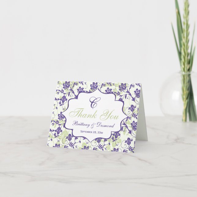 Tarjeta de agradecimiento Aqua Negro Floral Damask (Anverso)