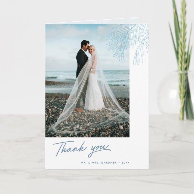 Tarjeta De Agradecimiento Aqua Palm deja matrimonio en playa tropical (Anverso)