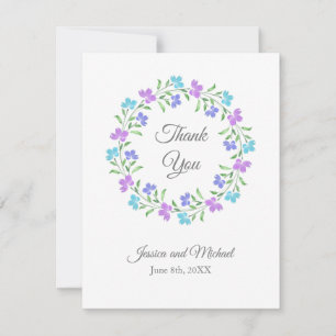Tarjeta De Agradecimiento Aqua, Periwinkle, Morple Watercolor Floral