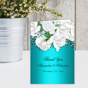 Tarjeta De Agradecimiento Aqua Romance White Floral Boda