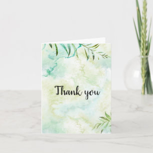 Tarjeta De Agradecimiento Aqua Verde Hojas Tropicales Acuarela Gracias