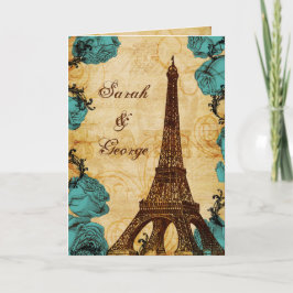 Tarjeta De Agradecimiento aqua vintage eiffel tower París gracias