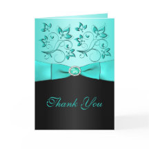 Tarjeta de agradecimiento Aqua y Black Floral II
