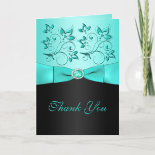 Tarjeta de agradecimiento Aqua y Black Floral II