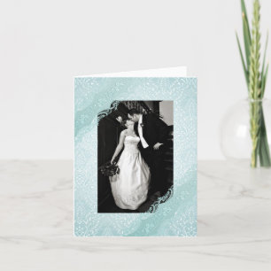 Tarjeta De Agradecimiento Aquamarine Damask Wedding Foto Gracias