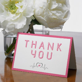 Tarjeta De Agradecimiento Aquí en un Latido Monitor de Corazón Rosa Baby Sho