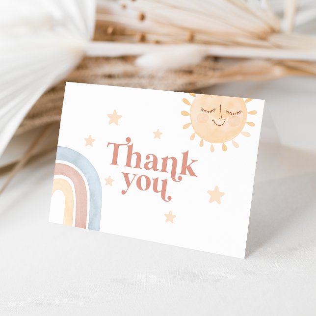 Tarjeta De Agradecimiento Aquí Viene El Baby Shower De La Acuarela Son (Here Comes The Son Watercolor Baby Shower | Folded Thank You Card - Blank Inside)