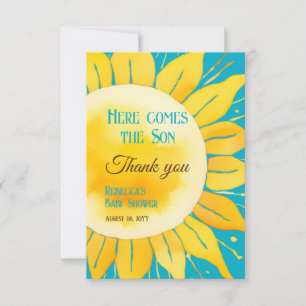 Tarjeta De Agradecimiento Aquí viene el Baby Shower de Son Boy Blue Sunshine