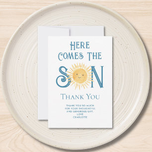 Tarjeta De Agradecimiento Aquí Viene El Baby Shower Del Hijo