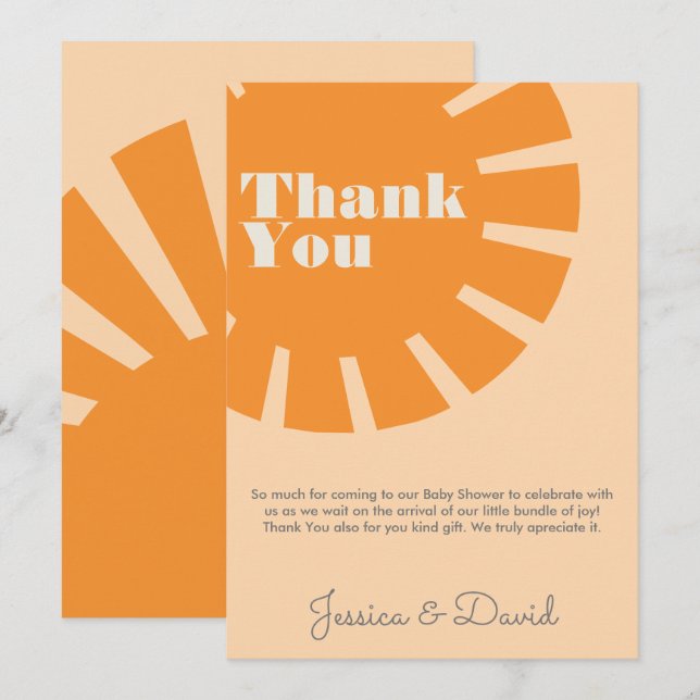 Tarjeta De Agradecimiento Aquí viene el Baby Shower Sun Retro (Anverso / Reverso)