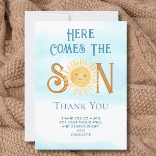 Tarjeta De Agradecimiento Aquí Viene El Hijo Baby Shower Gracias