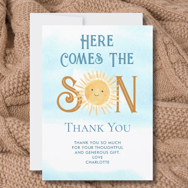 Tarjeta De Agradecimiento Aquí Viene El Hijo Baby Shower Gracias (Subido por el creador)