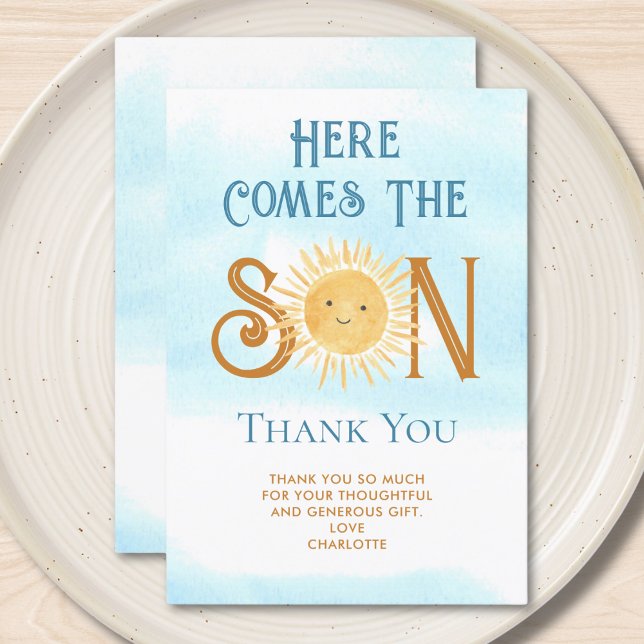 Tarjeta De Agradecimiento Aquí Viene El Hijo Baby Shower Gracias (Subido por el creador)