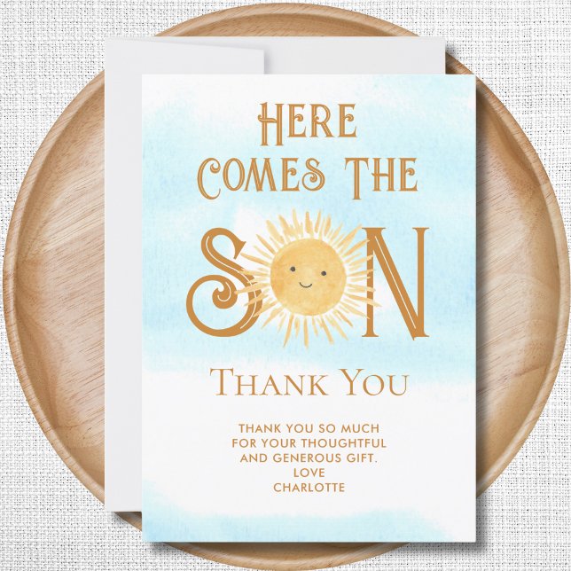 Tarjeta De Agradecimiento Aquí Viene El Hijo Baby Shower Gracias (Subido por el creador)