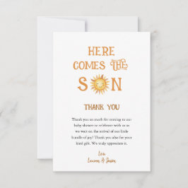Tarjeta De Agradecimiento Aquí viene el hijo Boho Baby Shower Gracias