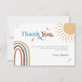 Tarjeta De Agradecimiento Aquí viene el hijo retro Boho Baby Shower