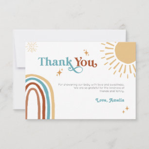 Tarjeta De Agradecimiento Aquí viene el hijo retro Boho Baby Shower