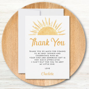 Tarjeta De Agradecimiento Aquí viene el hijo Sol Fiesta de bebé agradecimien
