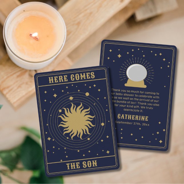 Tarjeta De Agradecimiento Aquí Viene El Hijo | Sun Tarot Baby Shower (Subido por el creador)