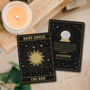 Tarjeta De Agradecimiento Aquí Viene El Hijo   Sun Tarot Baby Shower