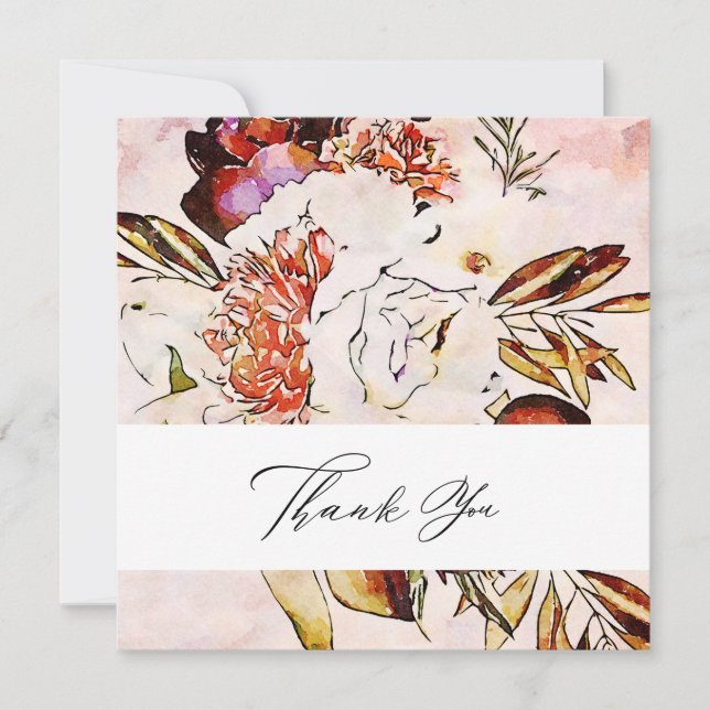 Tarjeta De Agradecimiento *~* AR15 Floral - QR FOTO Elegante Boda Artístico (Anverso)