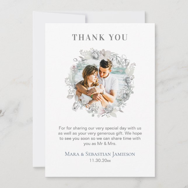 Tarjeta De Agradecimiento *~* AR16 QR Foto Boda Floral Elegante (Anverso)
