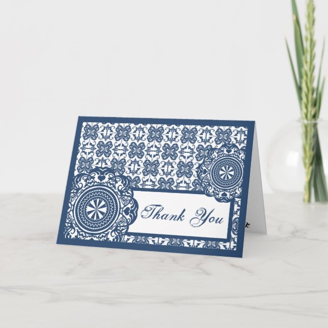 Tarjeta De Agradecimiento Arabesque Blue Lace, gracias (Anverso)