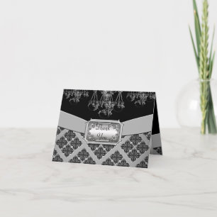 Tarjeta De Agradecimiento Araña de boda ornamentada de plata y negro