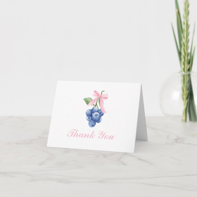 Tarjeta De Agradecimiento Arándano dulce cumpleaños lazo rosa gingham (Anverso)