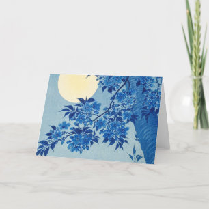 Tarjeta De Agradecimiento Árbol azul iluminado por luna de miel: Noche japon