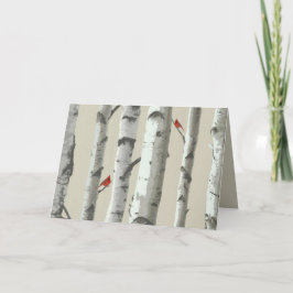 Tarjeta De Agradecimiento Árbol birco y cardenales rojos gracias