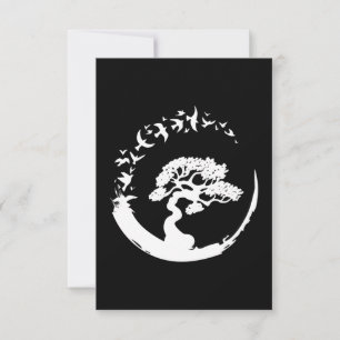 Tarjeta De Agradecimiento árbol bonsai círculo enso japonés aves manga larga