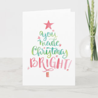 Tarjeta De Agradecimiento Árbol de acuarela Gracias Notecard