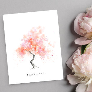 Tarjeta De Agradecimiento Árbol de acuarela moderna minimalista rosa