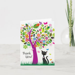 Tarjeta De Agradecimiento Árbol de gato negro y flor de Bonito