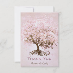 Tarjeta De Agradecimiento Árbol de hoja de corazón rosa Gracias