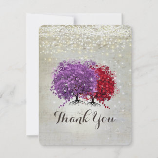 Tarjeta De Agradecimiento Árbol de hojas del corazón rojo púrpura musical gr
