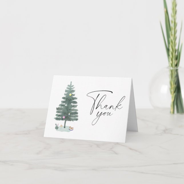 Tarjeta De Agradecimiento Árbol de Navidad acuarela Gracias (Anverso)