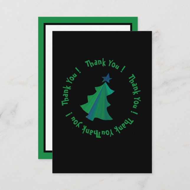 Tarjeta De Agradecimiento Árbol de Navidad azul verde moderno en negro (Anverso / Reverso)