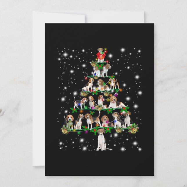 Tarjeta De Agradecimiento Árbol De Navidad Beagle Cubierto De Lámparas (Anverso)