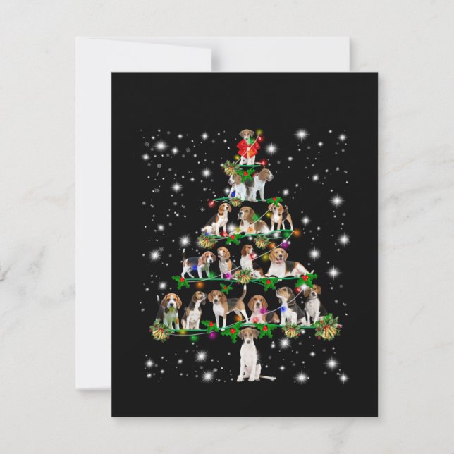 Tarjeta De Agradecimiento Árbol De Navidad Beagle Cubierto De Lámparas (Anverso)