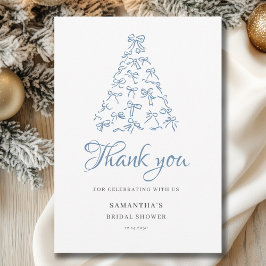 Tarjeta De Agradecimiento Árbol de Navidad con Lazo Azul Garabateado Despedi