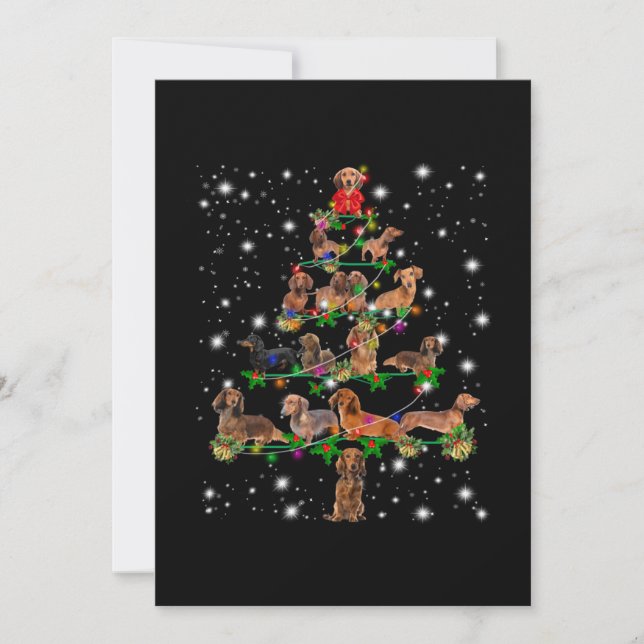 Tarjeta De Agradecimiento Arbol de Navidad de Dachshund Cubierto por Lintern (Anverso)