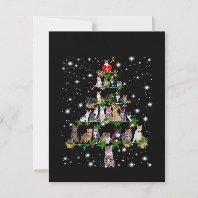 Tarjeta De Agradecimiento Árbol De Navidad De Gato Cubierto Con Lámparas (Anverso)