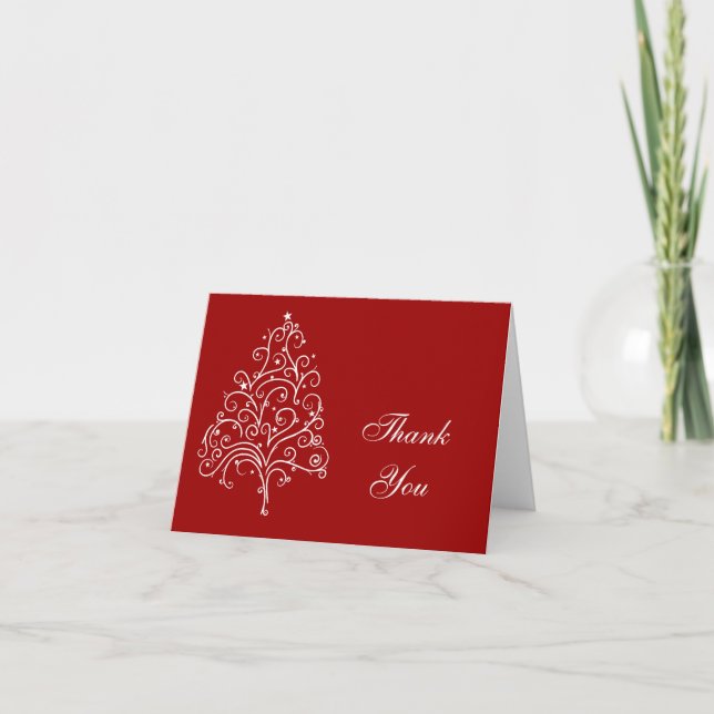 Tarjeta De Agradecimiento Árbol de Navidad en rojo gracias (Anverso)